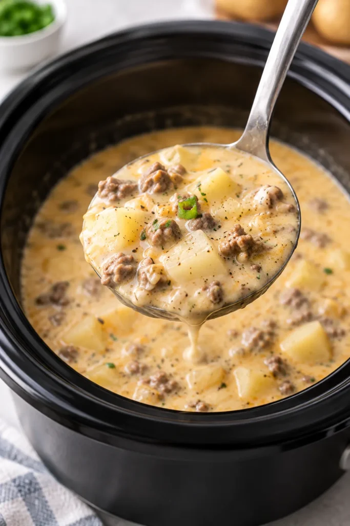 Crockpot Creamy Potato & Hamburger Soup Recipe