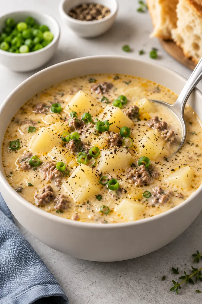 Crockpot Creamy Potato & Hamburger Soup Recipe