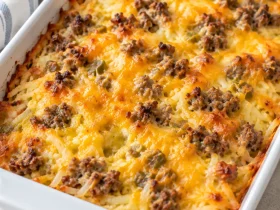 Ingredients for make-ahead sausage hash brown breakfast casserole