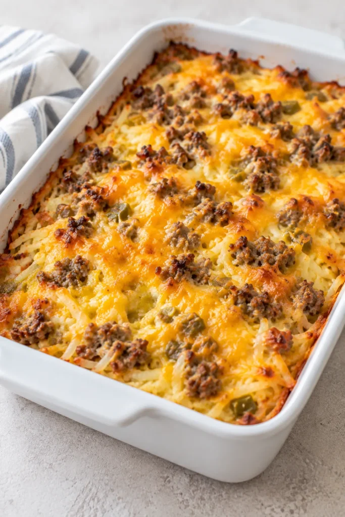 Ingredients for make-ahead sausage hash brown breakfast casserole