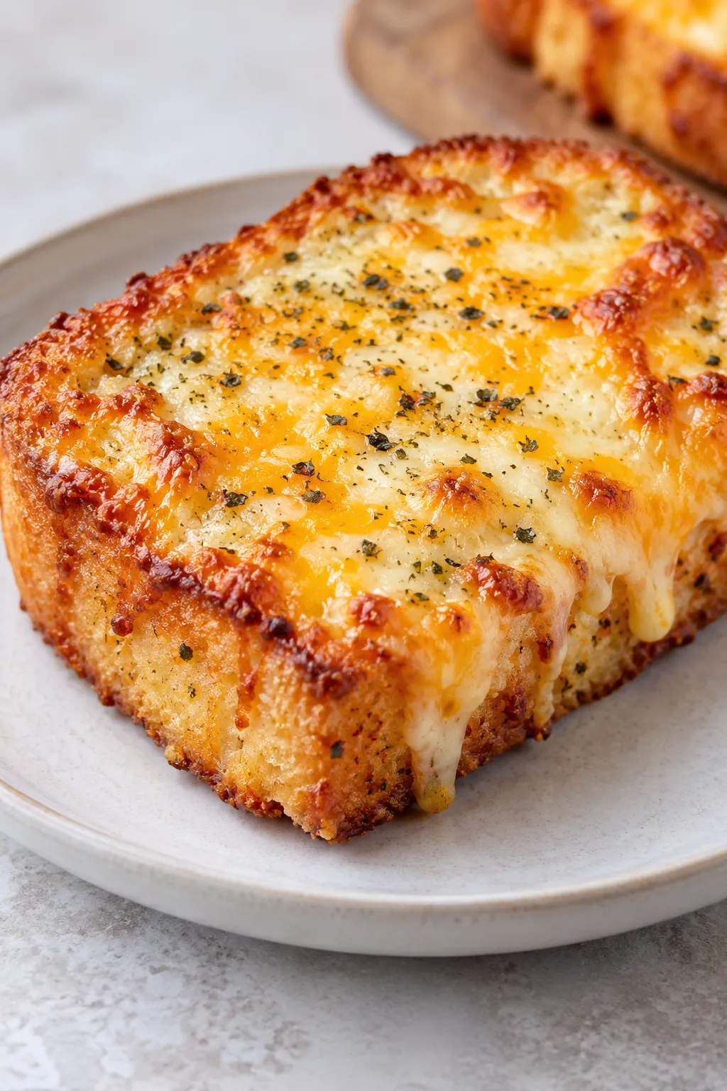 Golden cheesy Texas toast with crisp edges and melted garlic cheese