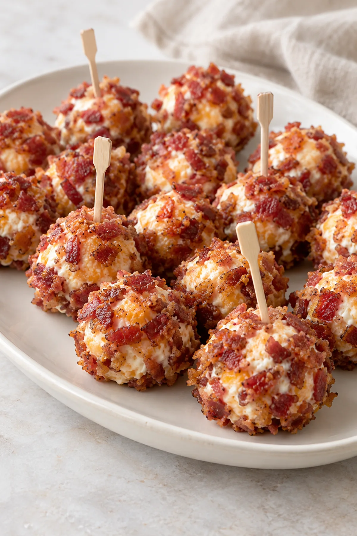 Bacon cheddar mini cheese balls with wooden serving picks