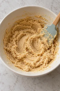 Softened butter and white and brown sugars creamed together in a plain bowl
