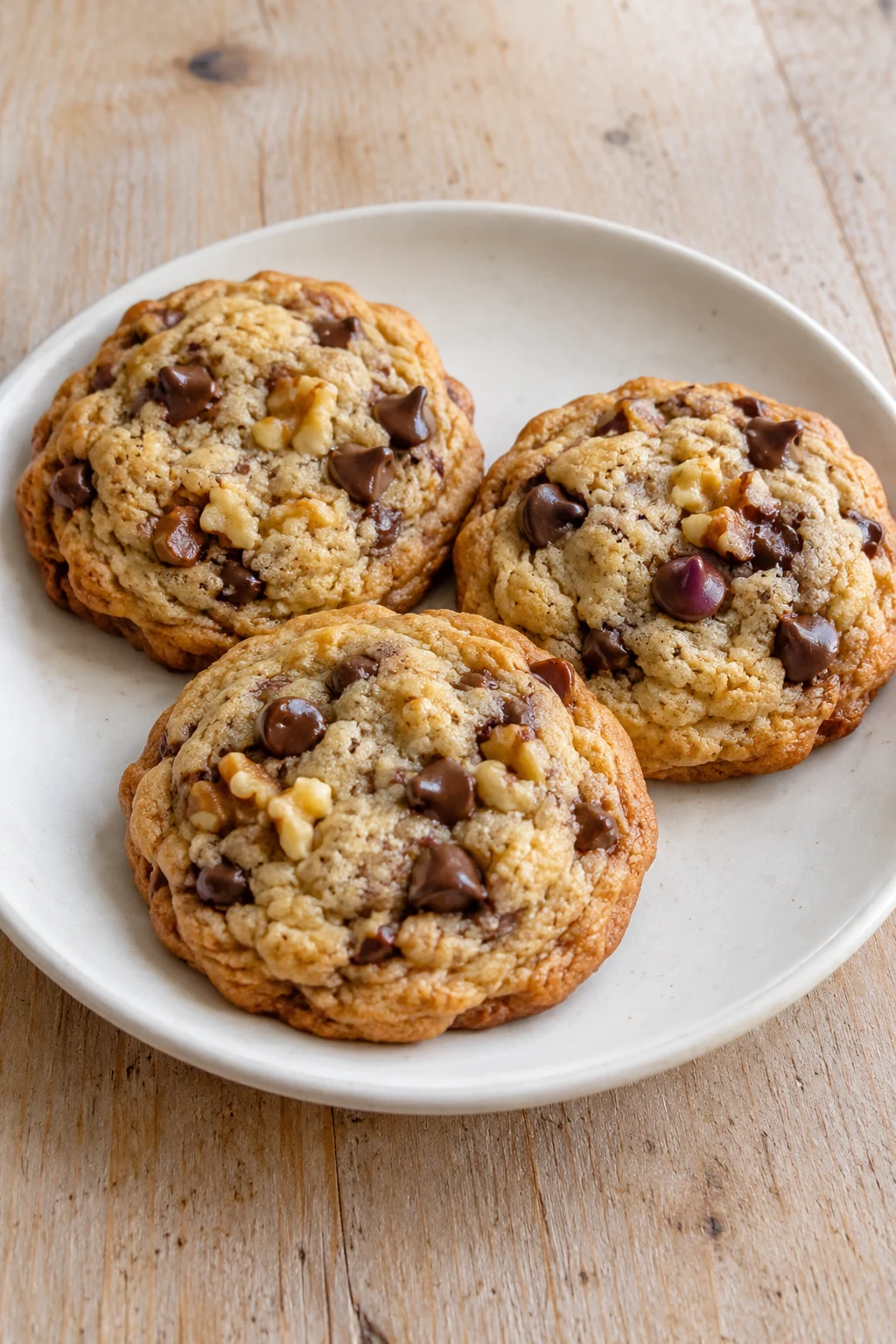 Whole chocolate chip cookies baked with the optional chopped walnuts
