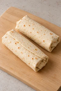 Closed chicken wraps with tucked ends before skillet toasting