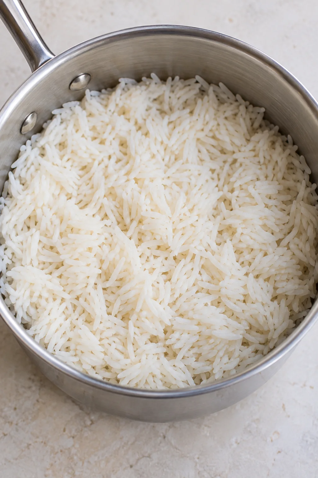Fluffy long-grain white rice cooked separately in chicken broth.