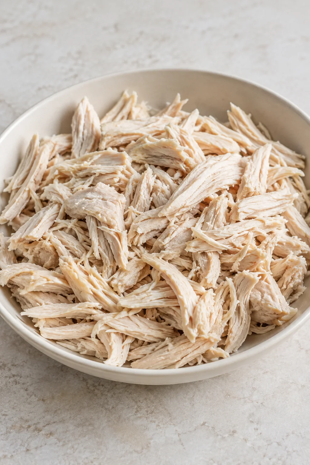 Cooked chicken breast shredded into small pieces before returning it to the soup.