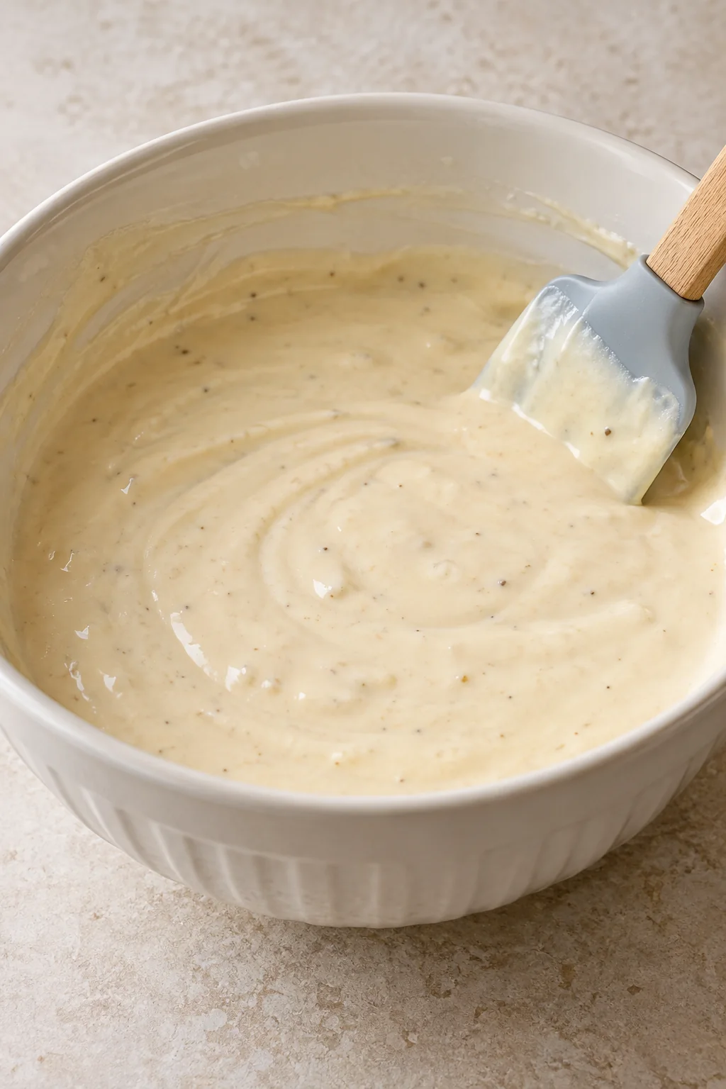 Sour cream, cream of chicken soup and reserved broth blended into a smooth sauce.