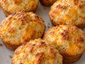 Whole crab stuffed Cheddar Bay biscuits brushed with lemon butter on a white plate