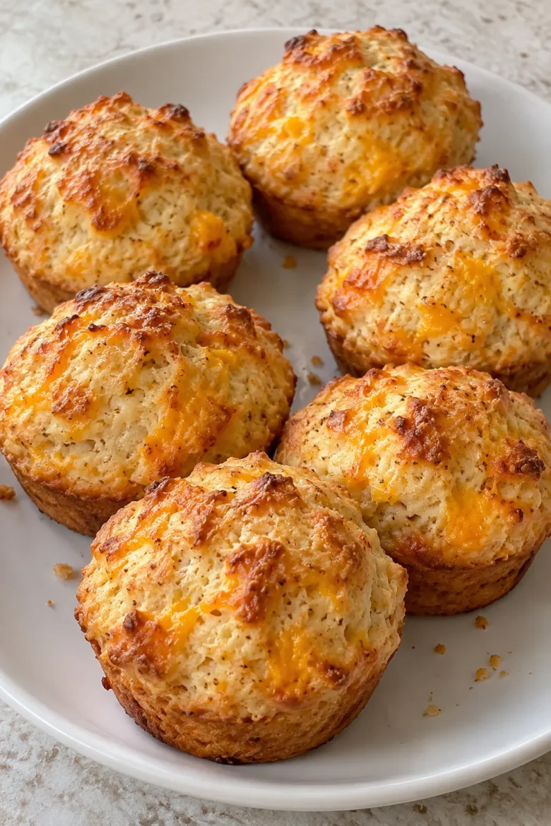 Whole crab stuffed Cheddar Bay biscuits brushed with lemon butter on a white plate