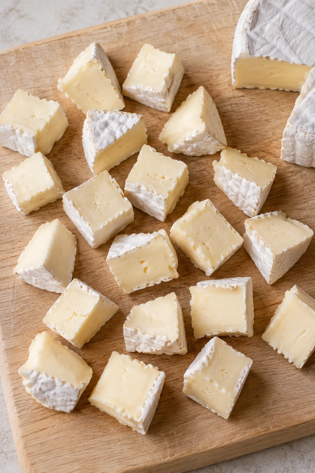 Small pieces of chilled Brie with the rind left on for filling the pastries