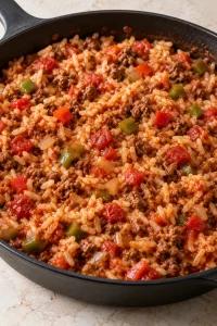 Cooked white rice mixed into the beef and tomato filling.