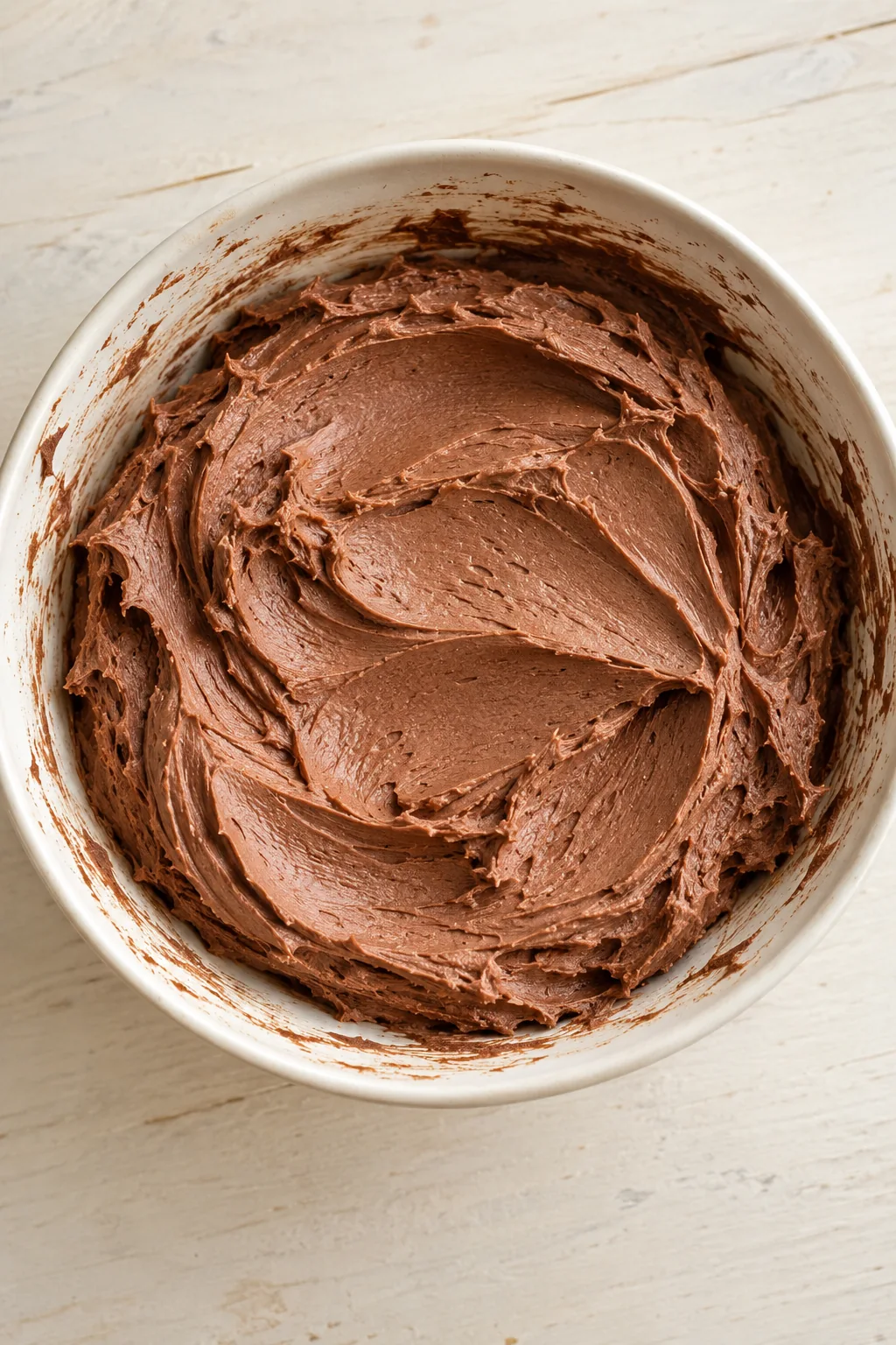Smooth cocoa buttercream made for the optional chocolate-frosted sides