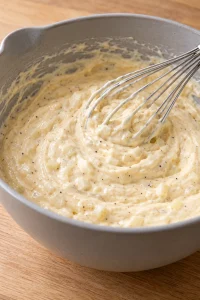 Sour cream, condensed soup, melted butter, onion, and seasonings stirred together