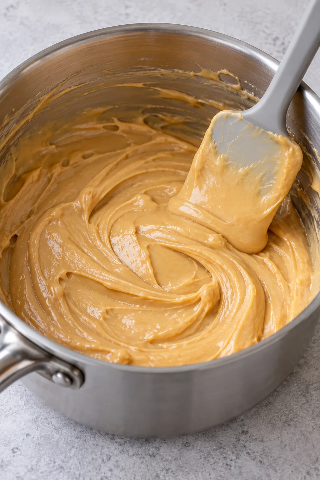 Smooth peanut butter candy filling after the marshmallows have melted.