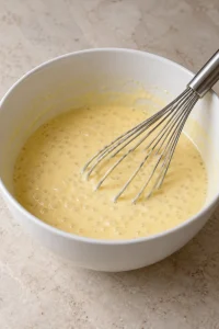 Egg yolk mixture warmed with spoonfuls of hot tapioca pudding.