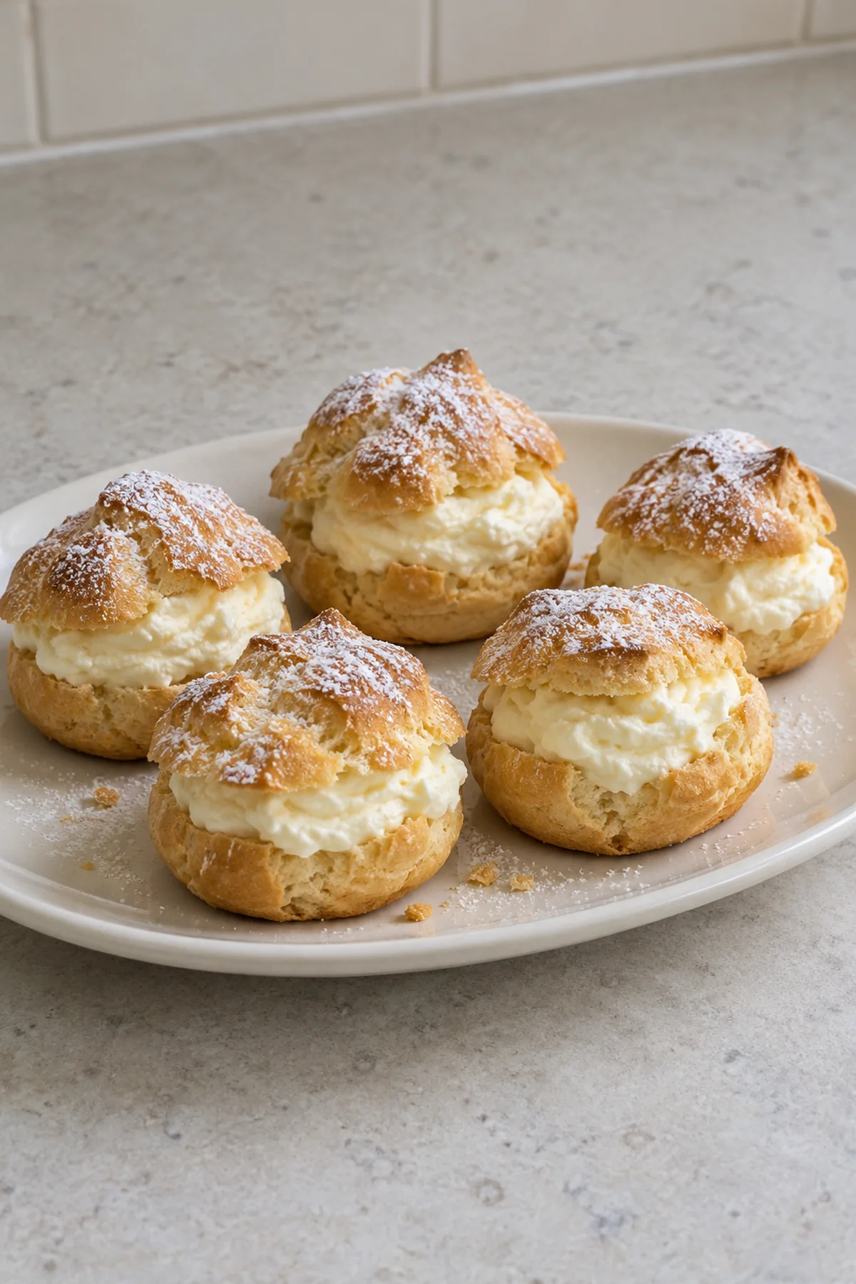 A small batch of homemade cream puffs ready to serve