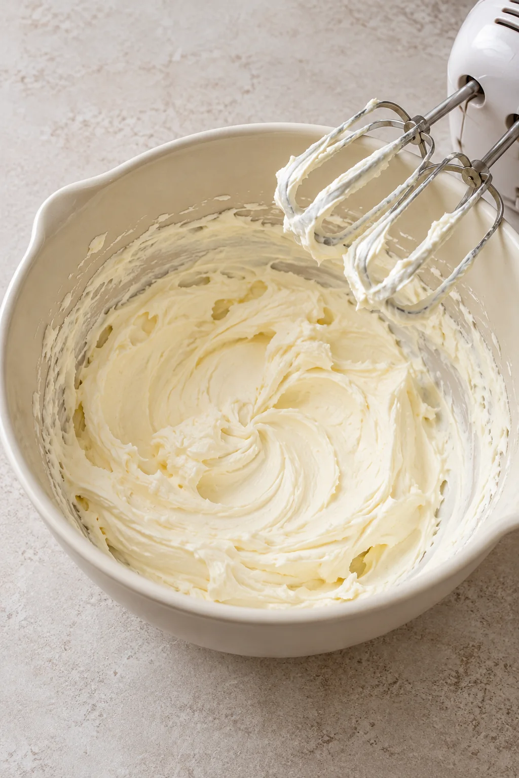 Softened cream cheese beaten smooth with an electric mixer