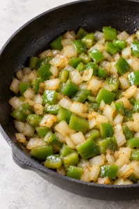 Chopped bell pepper and onion cooked in butter until tender and lightly golden