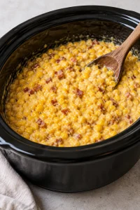 Stirred cheddar corn after the cheese has melted