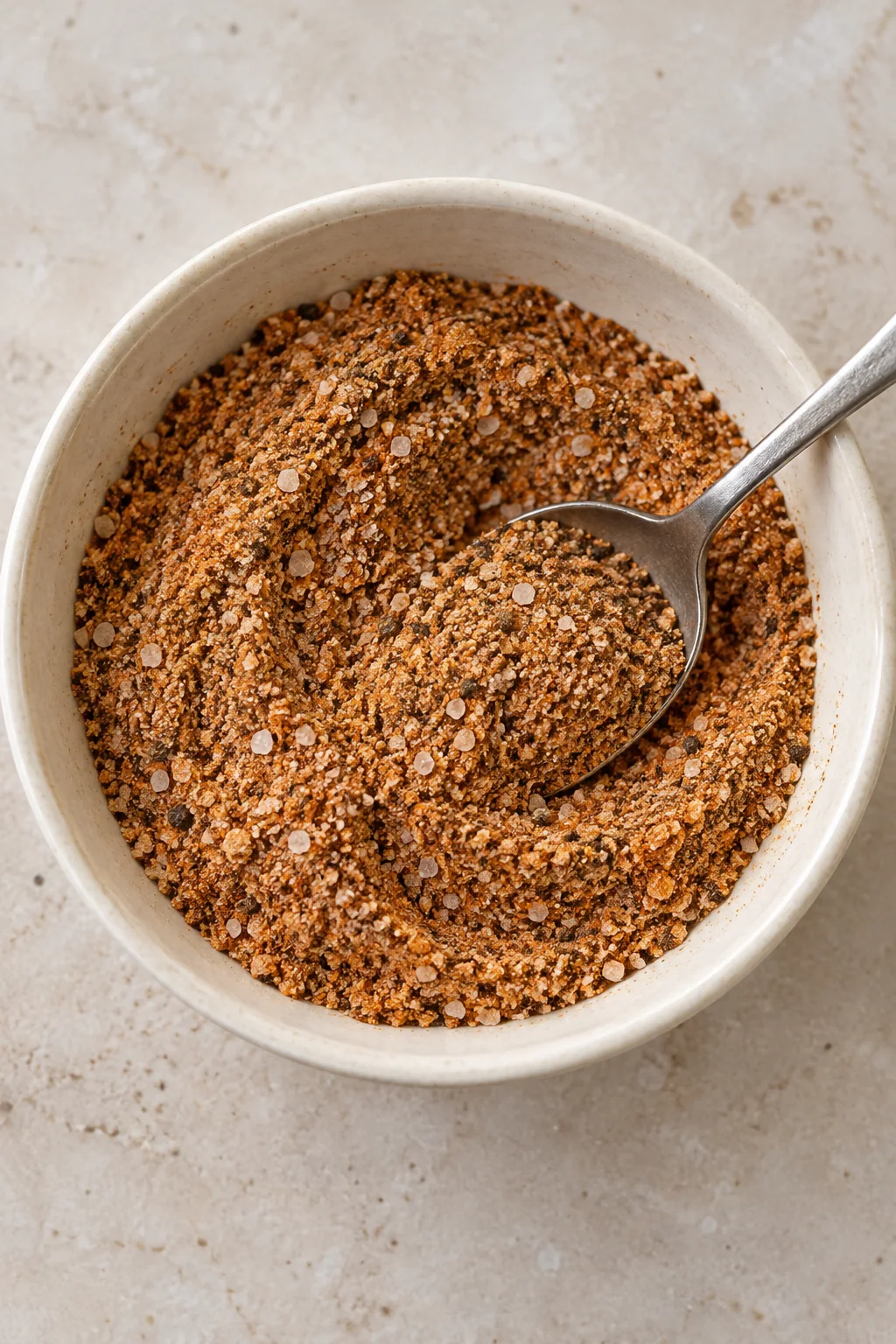 Steak seasoning mixed evenly after the brown sugar clumps are broken up.